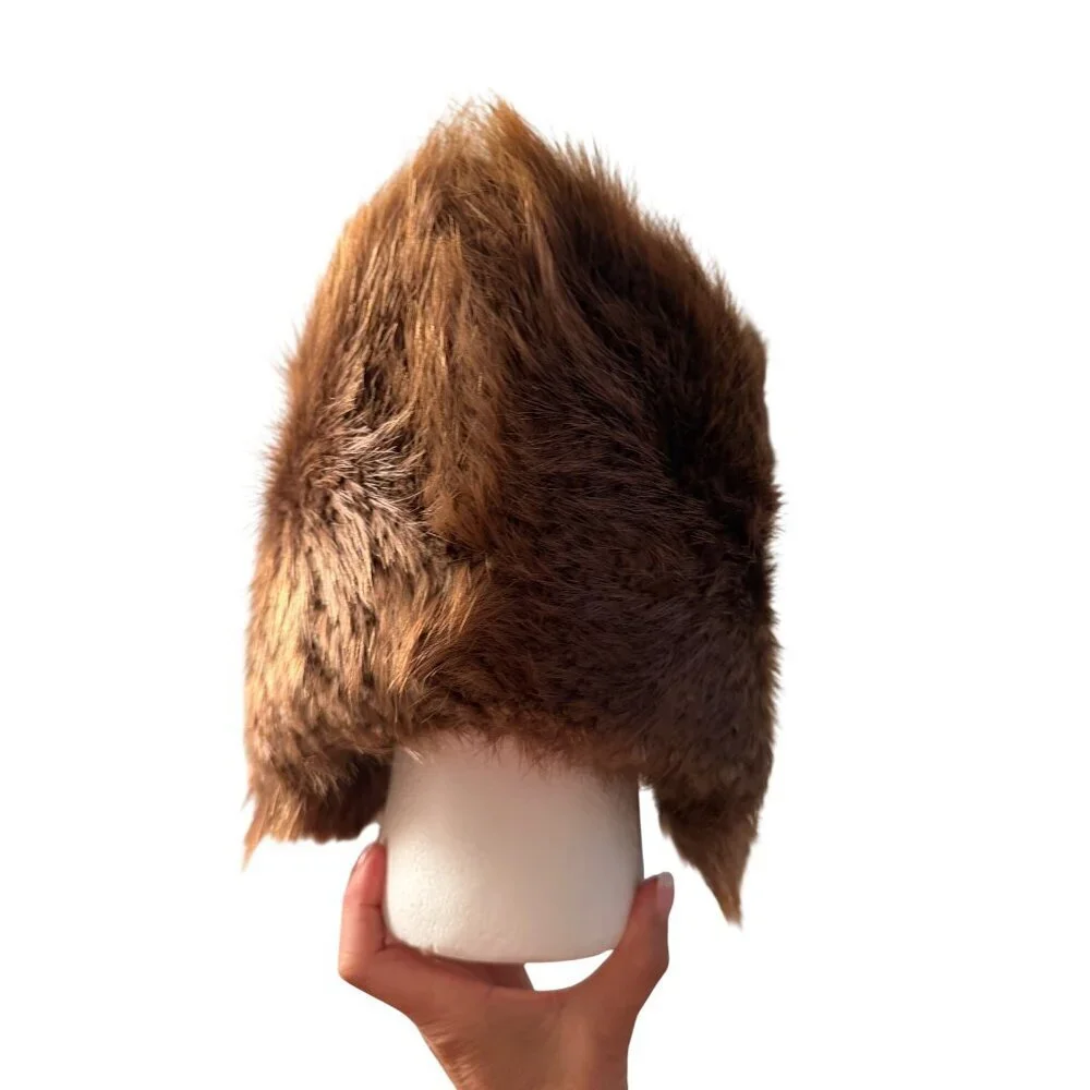 Vintage Beaver Fur Womens Trapper Hat One Size Reddish Brown Earflaps Pom-poms